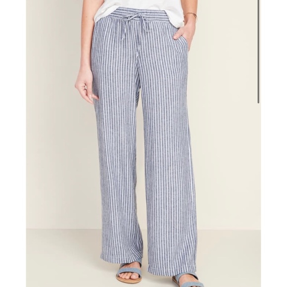 navy blue wide leg linen pants